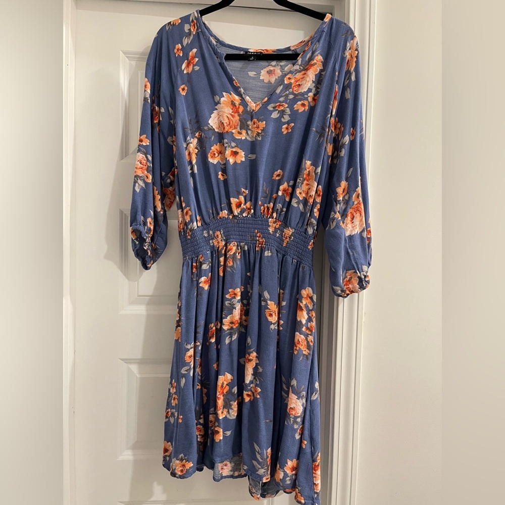 Torrid Blue and Orange Floral 3/4 Sleeve Dress